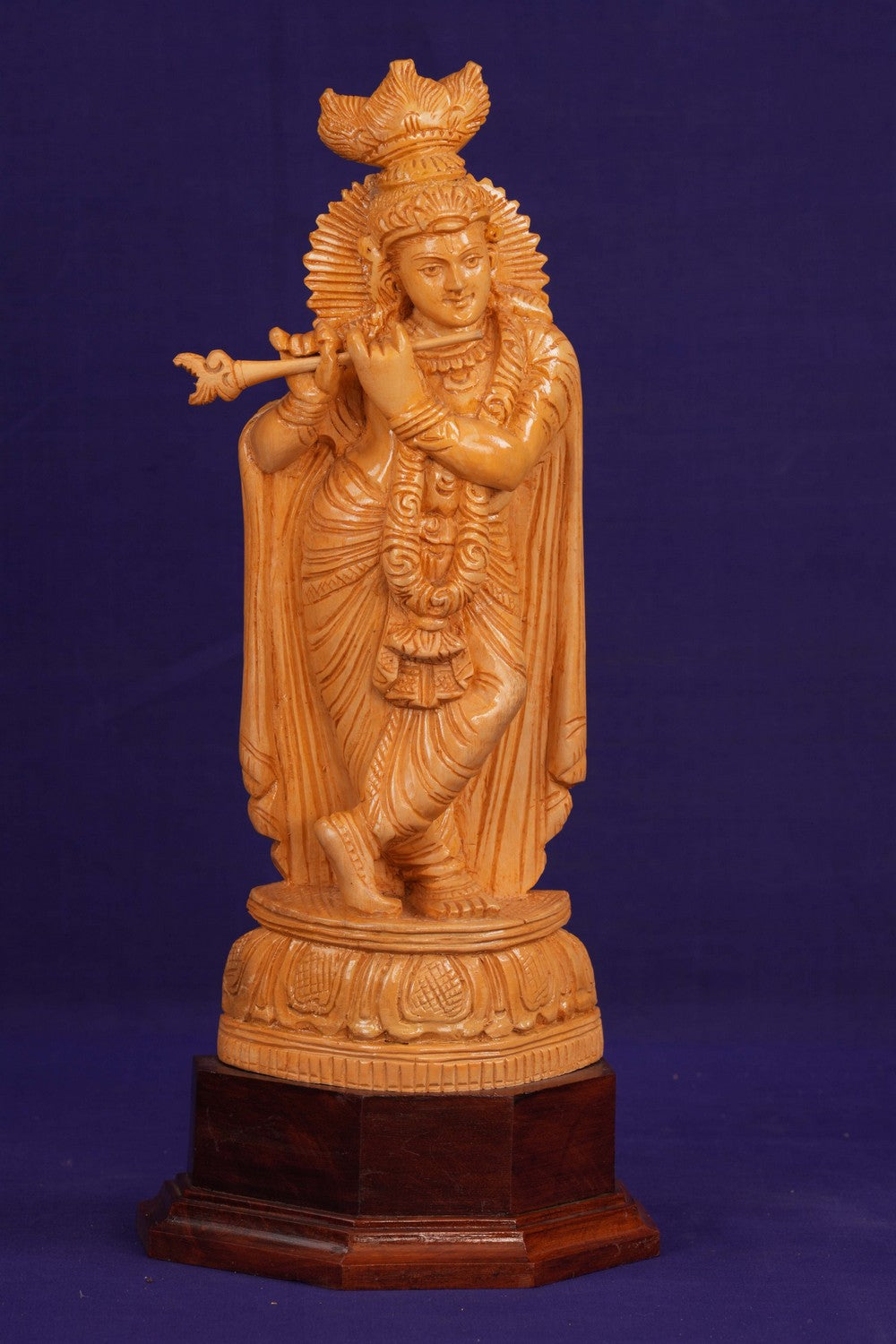 Image of Wooden Lord Krishna Sculpture